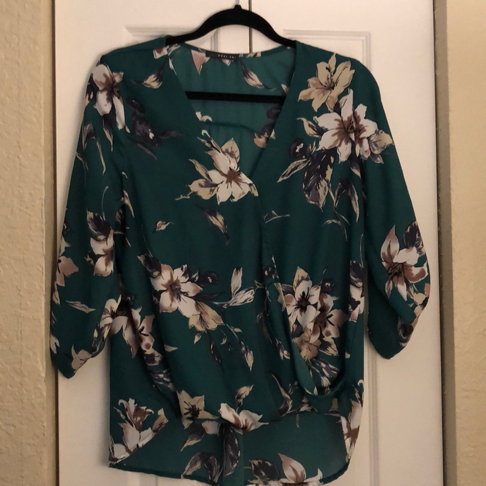 Green floral blouse